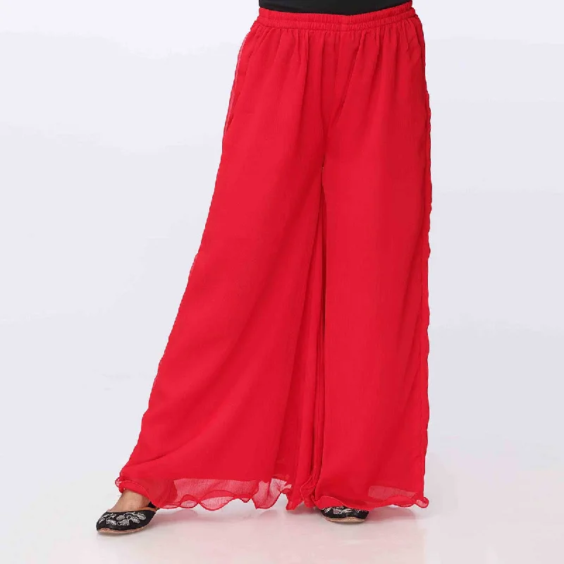 Light-Weight Jogger Pants-Red Dyed Chiffon Plazo PW3621