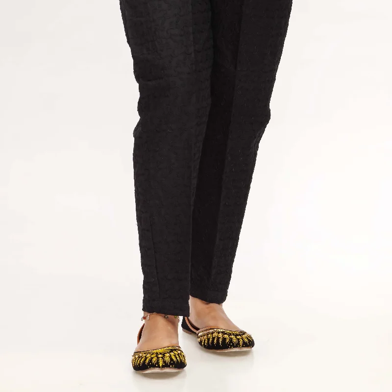 Functional Work Pants-Black Straight Fit Chikan Embellished Trouser PL4055