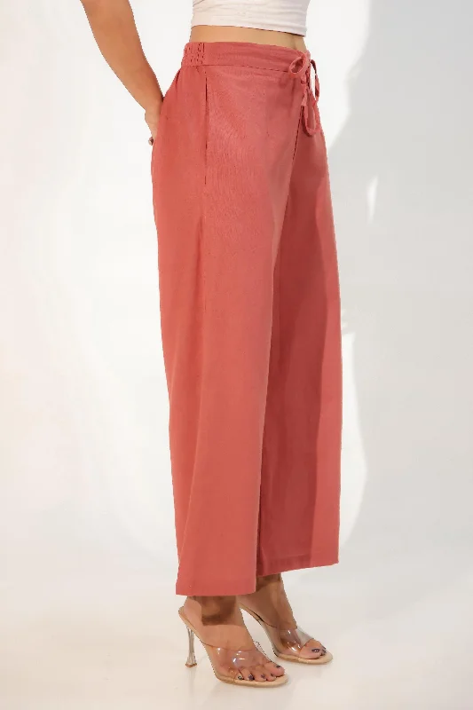 Classic Casual Pants-Carnation Red Women's Plazzo Trousers