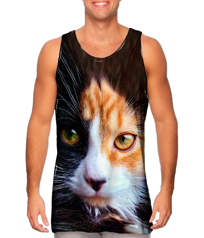 Fitted Sleeveless Shirt-Furry Kitty Cat Face