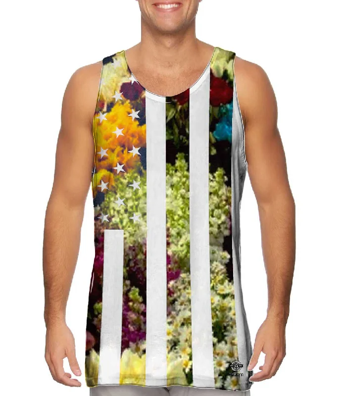 Casual Summer Vest-Flowery Usa Flag