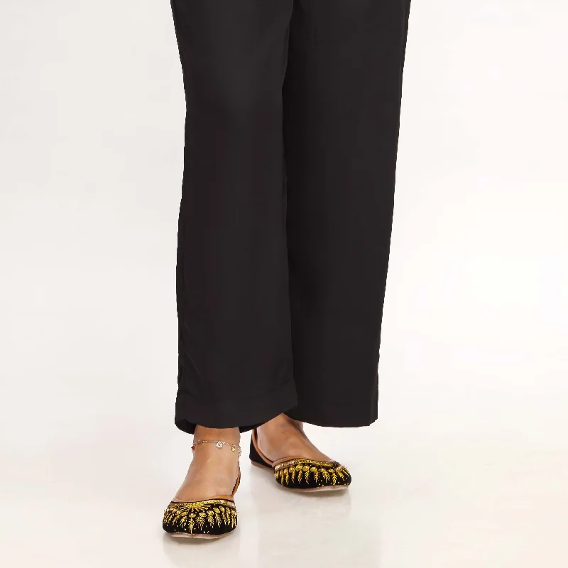 Tailored Jogger Pants-Black Straight Fit Khaddar Embellished Trouser PW4524