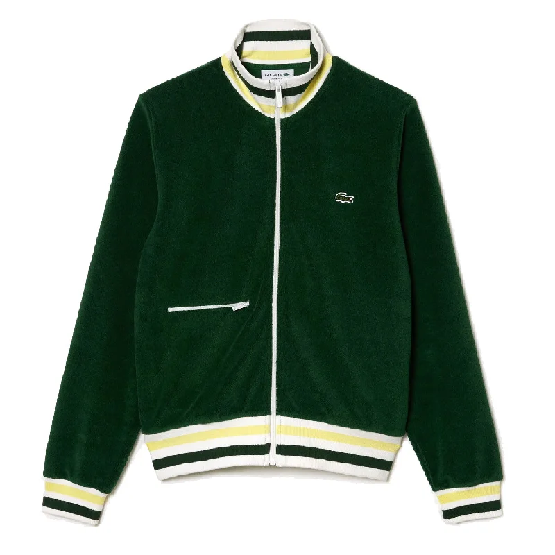 Leather Jacket-Lacoste Towelling Zip Through Jacket Green