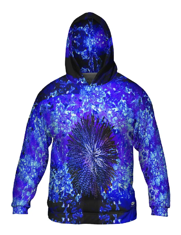 Casual Zip Hoodie-Flower Darkblue Fluorescent