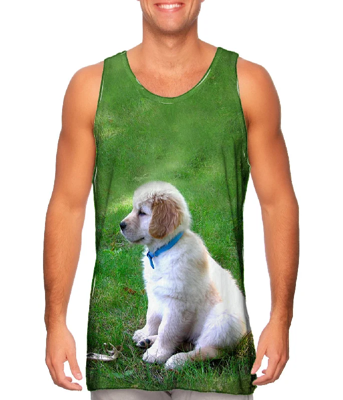 Running Sleeveless Top-Golden Lab Puppy In Thought