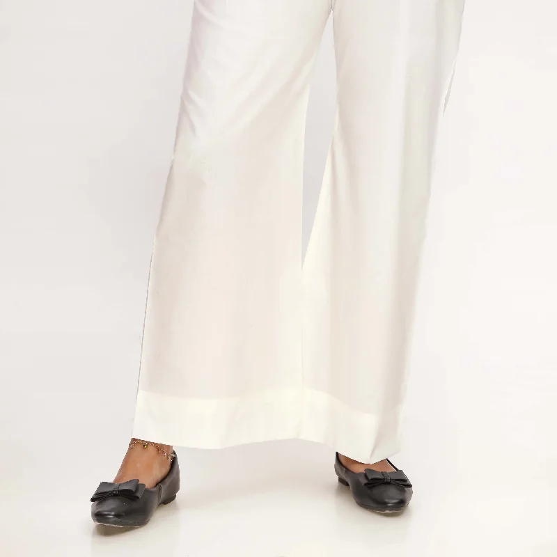 Relaxed Tapered Pants-Cream Straight Fit Cambric Plain Trouser PS4596