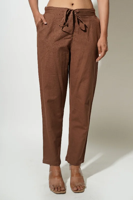 High-Waisted Pants-Dark Brown Women's Trousers