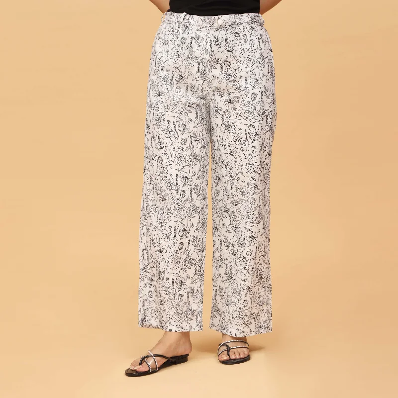 Fashion Pants-Black Straight Fit Cambric Printed Trouser PS4587