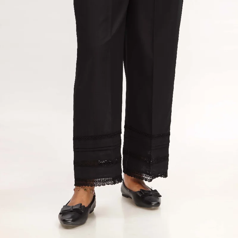 High-Waisted Joggers-Black Straight Fit Khaddar Embellished Trouser PW4508