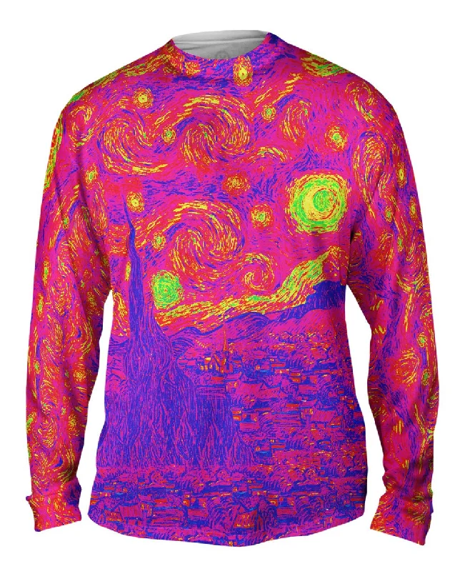 High-Performance Long Sleeve-Pop Art - "Van Gogh Starry Night Purple Pink" (1889)