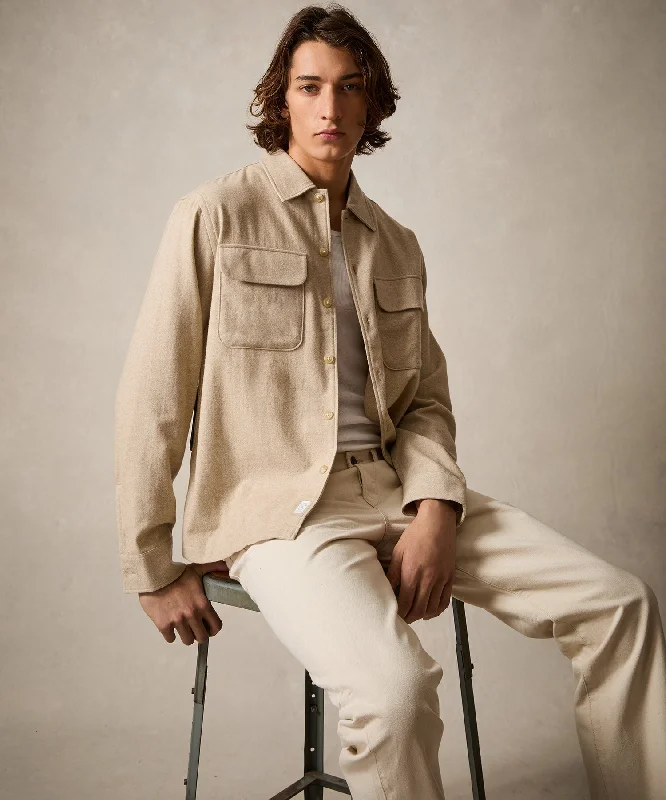 Lightweight T-Shirt-Italian Wool Cashmere Field Shirt in Cream