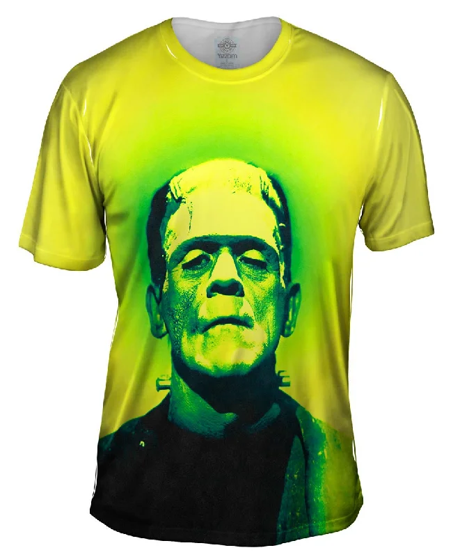 Long Sleeve T-Shirt-Popart Frankenstein Monster Yellow And Green