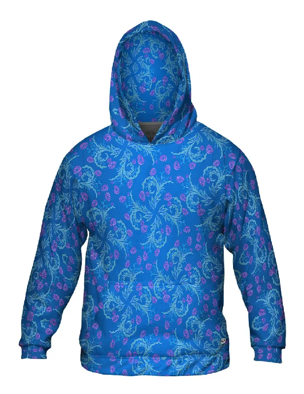 Sporty Hoodie-Garden Flower Blue Pink Foliage Pattern