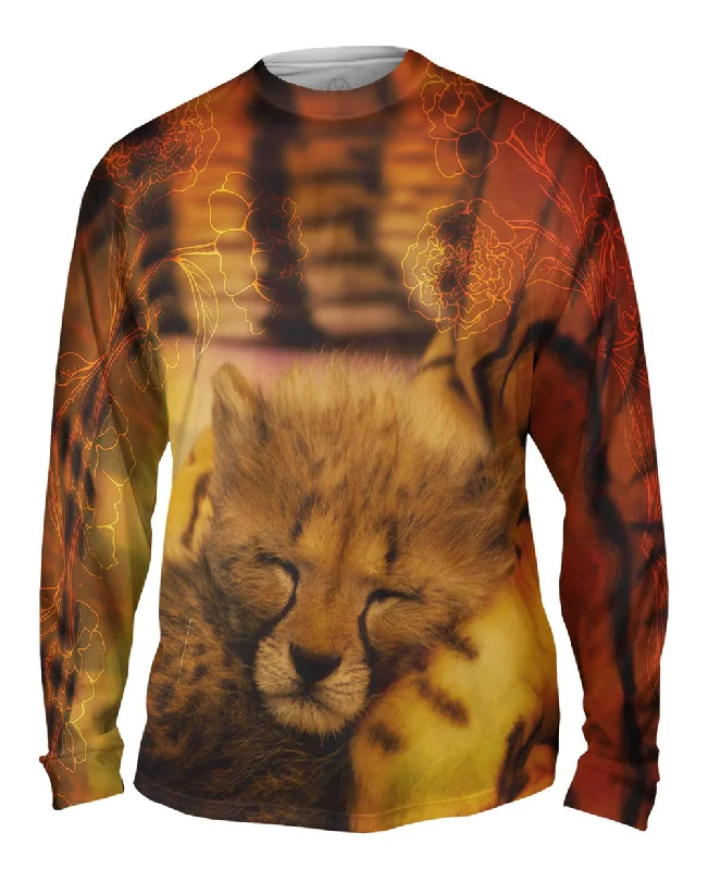 Comfortable Long Sleeve-Sleeping Cheetah Kitten