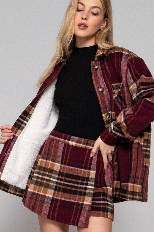 Wool Blend Jacket-LUCY LONG SLV INSIDE FAUX FUR BRUSHED PLAID JACKET