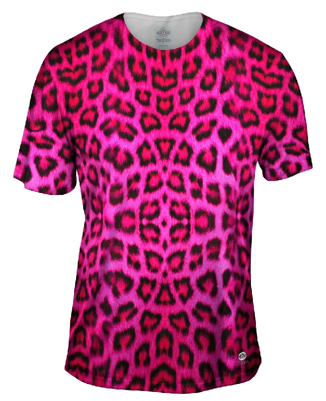 Casual Graphic T-Shirt-Neon Pink Leopard Animal Skin