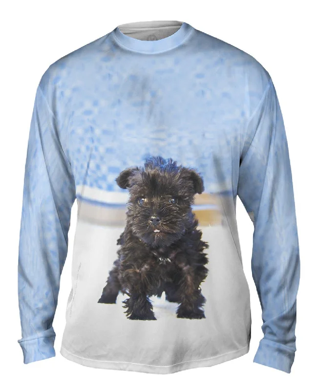 Long Sleeve Tee-Quirky Schnauzer Poolside