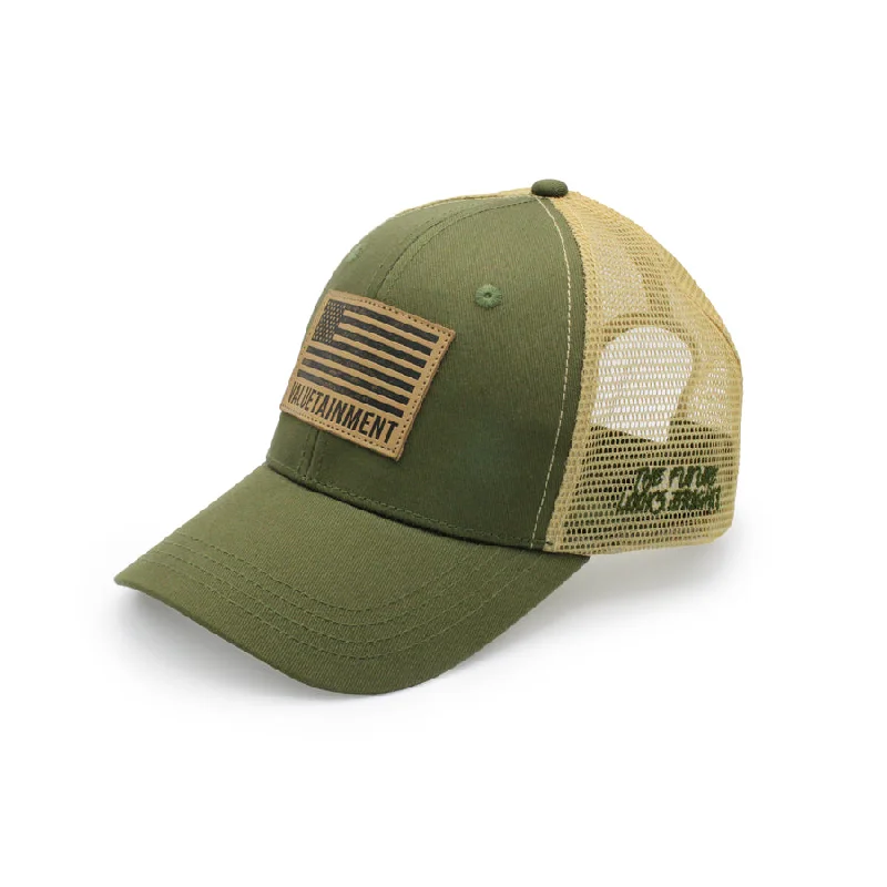 Packable Hat-Valuetainment American Flag Army Green Mesh Snapback hat