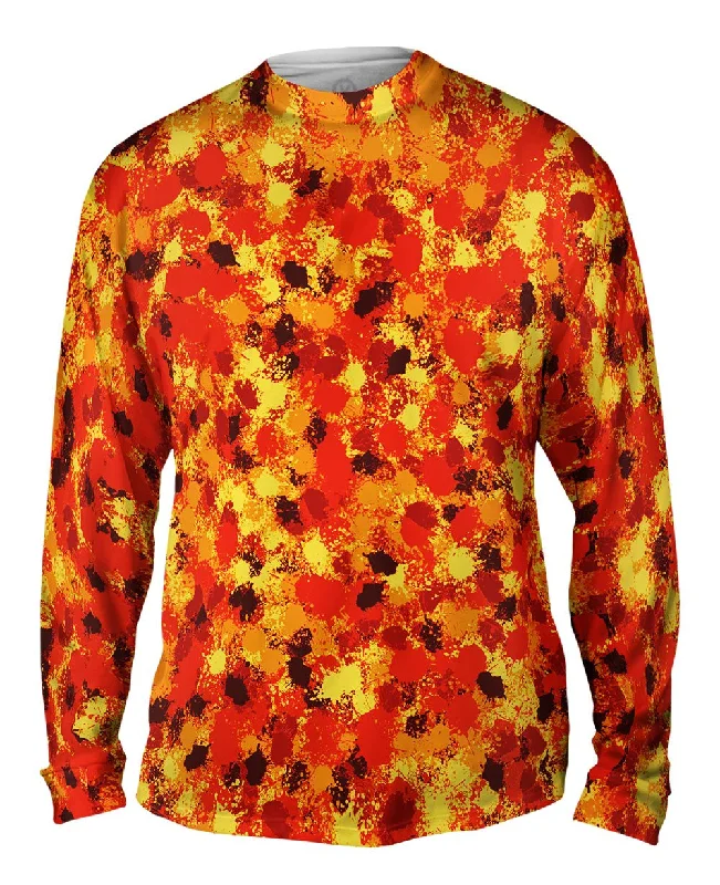 Casual Long Sleeve Shirt-Paint Splatter Madness Orange