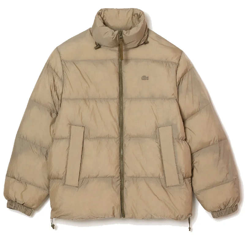 All-Weather Jacket-Lacoste Short Showerproof Puffer Jacket Khaki Green