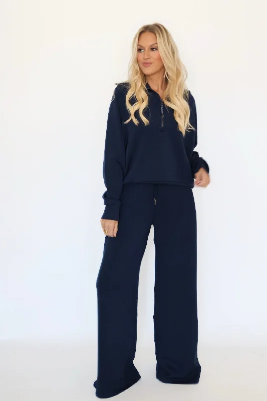 Stretch Joggers-SPANX AirEssentials Wide Leg Pant - Navy