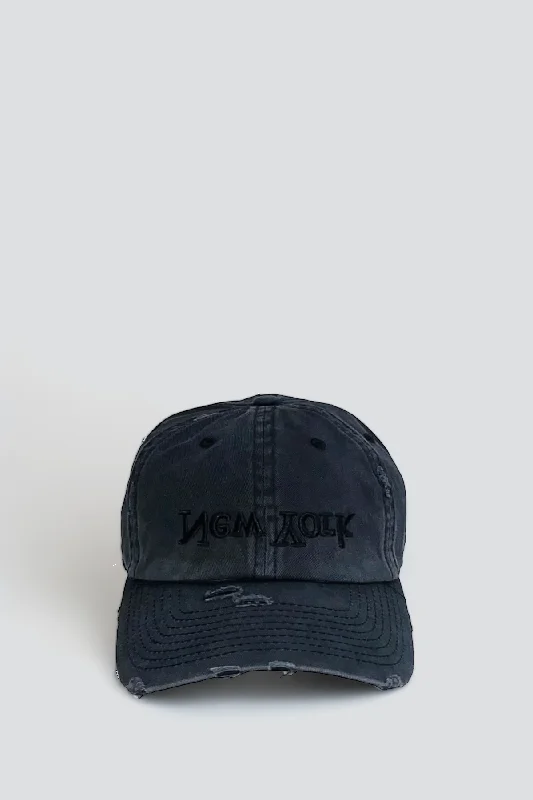 Multi-Purpose Hat-Distressed New York Embroidered Hat - Washed Black