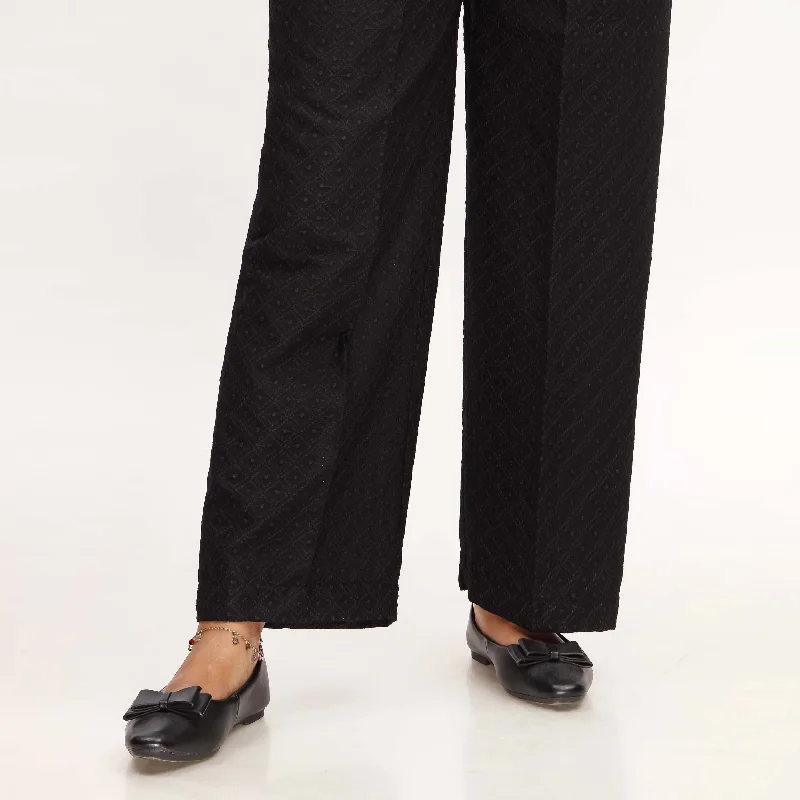 Chino Pants-Black Straight Fit Chikan Embellished Trouser PL4051