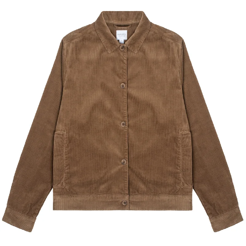 Versatile Jacket-Sunspel Womens Corduroy Boxy Jacket Dark Camel