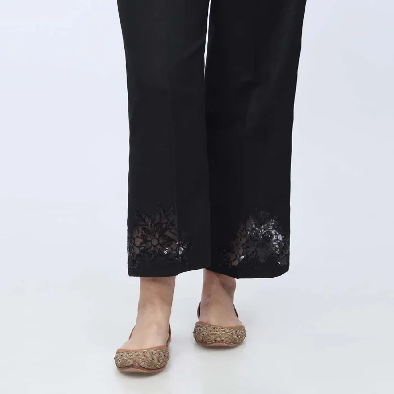 Trousers-Black Embroidered Khaddar Trouser PW3598