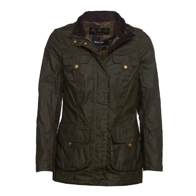 Zip-Up Jacket-Barbour Womens Defence Lightweight Wax Jacket Archive Olive