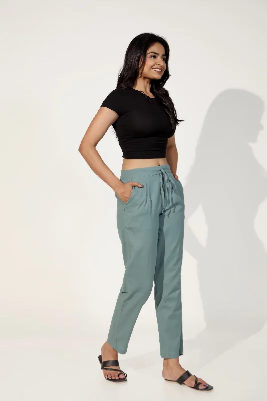 Relaxed Tapered Pants-Teal Green Women's Narrow Trousers