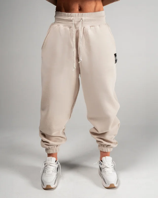 Relaxed Chino Pants-WOMENS OVERSIZED SWEATPANTS - TAN