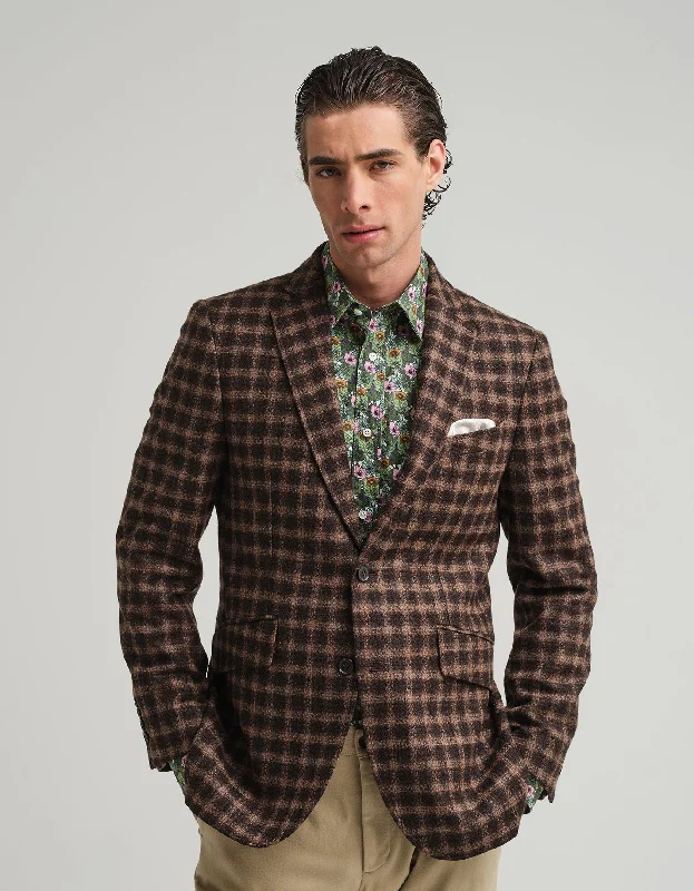 Trendy Jacket-Brown & Black Gingham Jacket