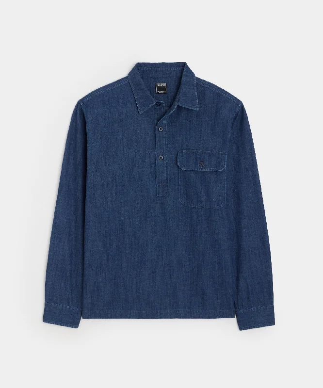 Bold Print T-Shirt-Denim Mariner Popover Shirt in Indigo