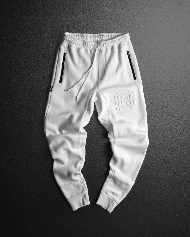 Modern Fit Pants-EMBOSSED FITTED JOGGERS-WHITE