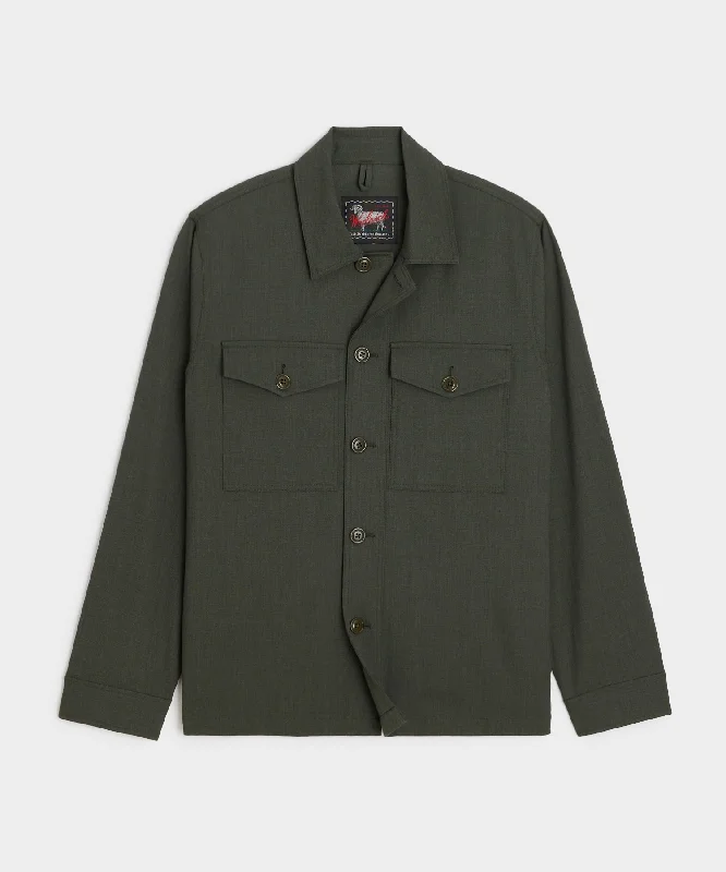 Printed Graphic T-Shirt-Todd Snyder X Woolrich Twill Camp Shirt in Olive