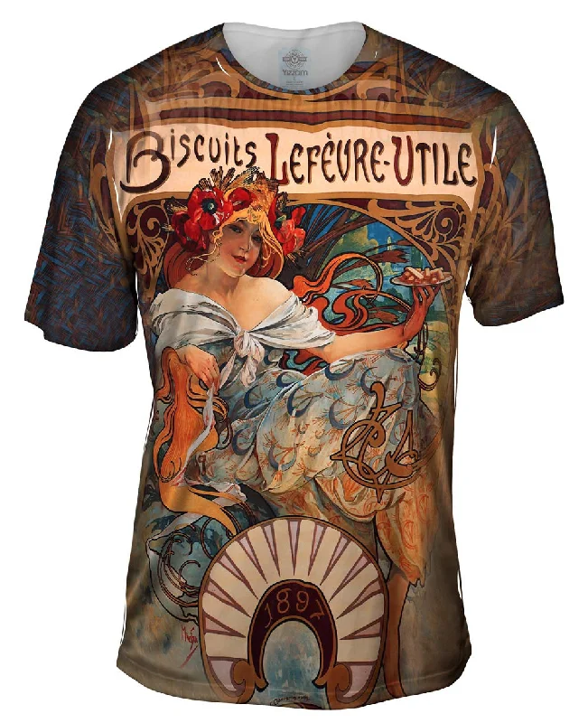 V-Neck T-Shirt-Alphonse Mucha - "Biscuits Lefèvre-Utile" (1896)