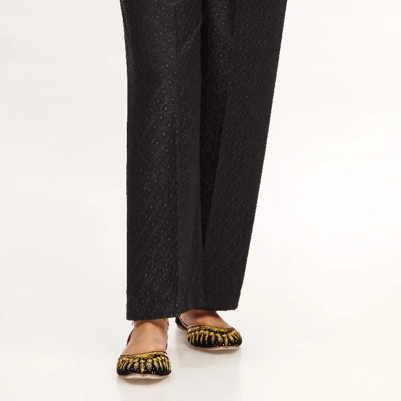 Jogger Pants-Black Straight Fit Chikan Embellished Trouser PL4053