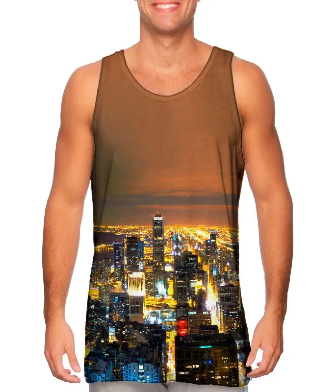 Fitted Tank Top-Glowing Chicago Skyline